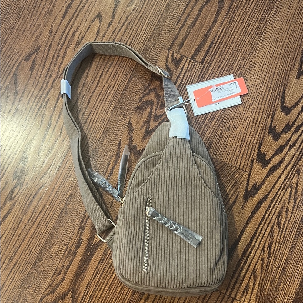 Corduroy Grey/Taupe Sling Crossbody Bag